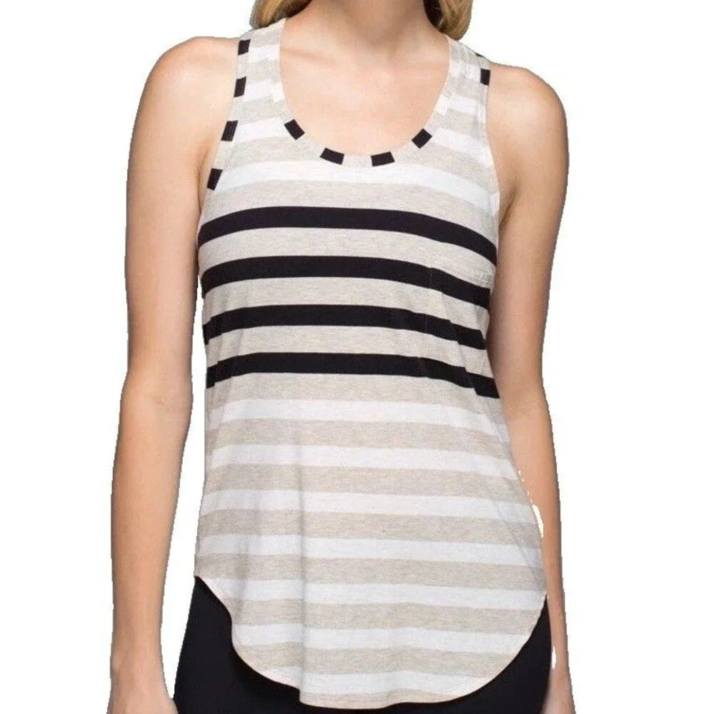Lululemon Striped tank top Women Sz M/L  Grey BLK Mini Modern Activewear EUC